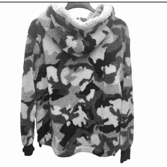 Dylan Fleece Jacket Hooded Mens XL Black Gray Camouflage Pullover Side Zip - Picture 2 of 9